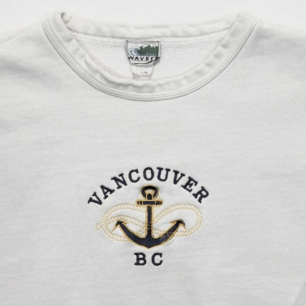 Vintage 90s Vancouver Canada Embroidered Crewneck Sweatshirt Sz L White Pullover